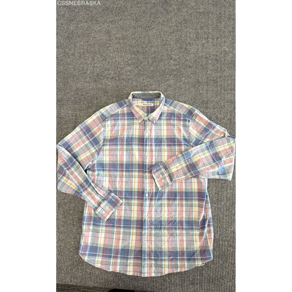 Tommy Bahama Mens Plaid Button Down Shirt Multi Color Cotton XL ST325002